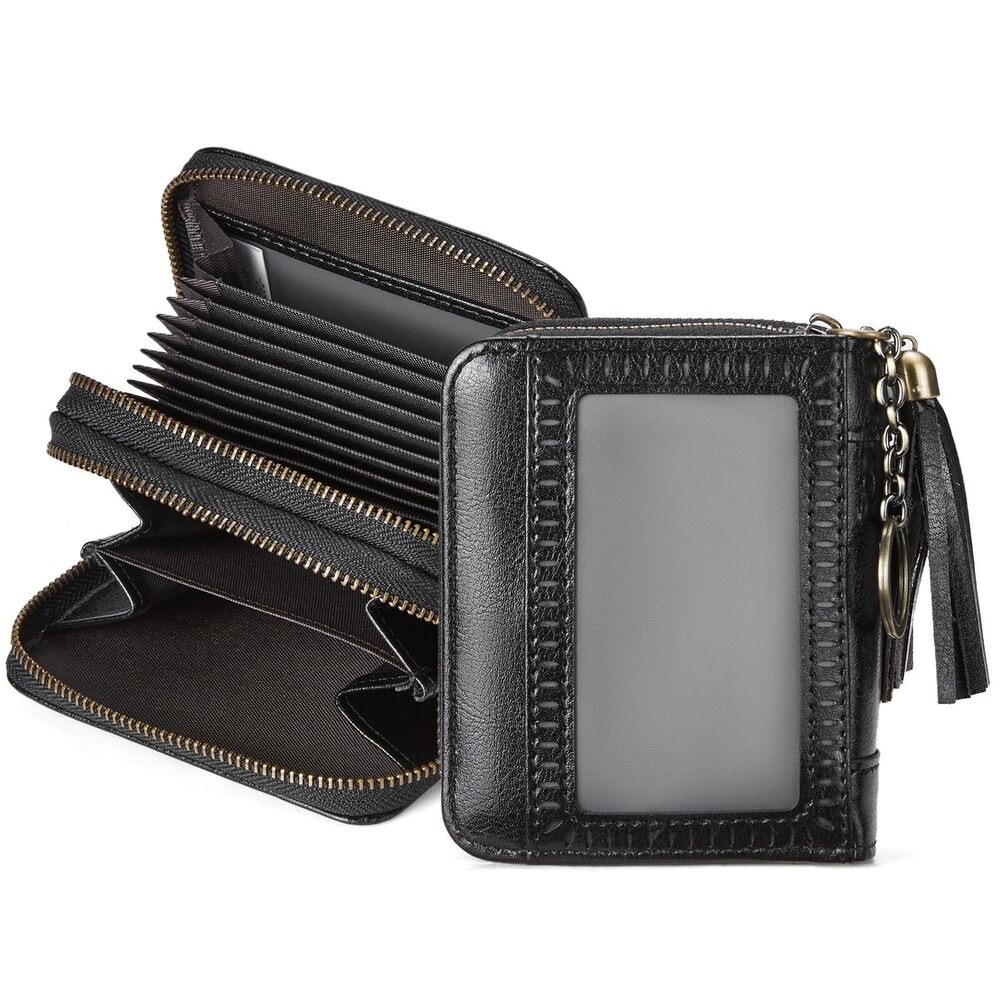 4838 Credit Card Holder Wallet RFID Double Zipper Small Wallet Leather